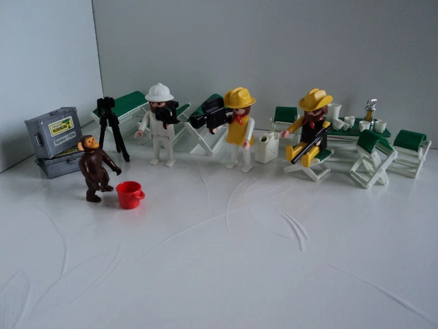 Lot Playmobil Vintage Safari - Base, Jeep, Animaux - Avec Singe Et Caméra