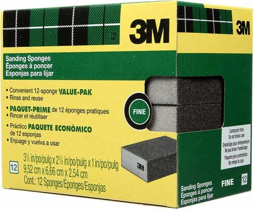 3M CP001-12P 2.62" x 3.75" x 1" Fine Sanding Sponge 12Pk