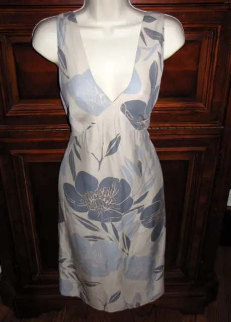 LINDA ALLARD ELLEN TRACY Silk Floral Sleeveless Dress Sz 12 Vneck, Zip, Lined
