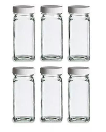 Nakpunar 6 pcs 4 oz Glass Spice Jars with Shaker and White Lid - French Square