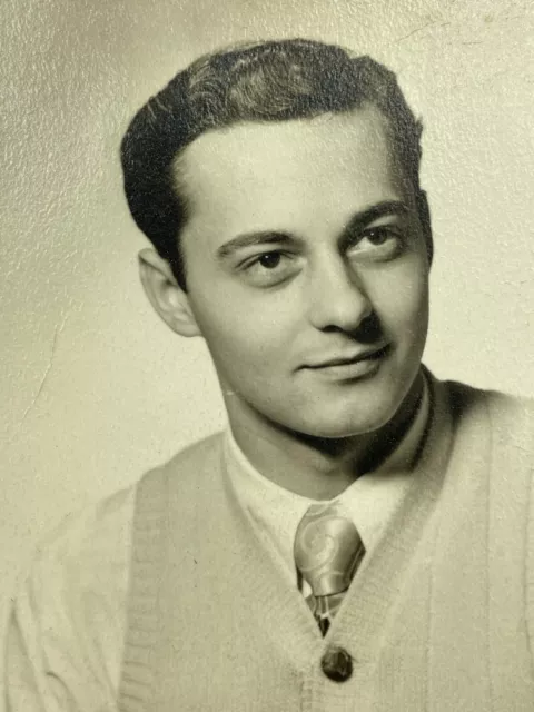 ID Photograph Handsome Man Studio Portrait 1940's Dapper Cute Attractive