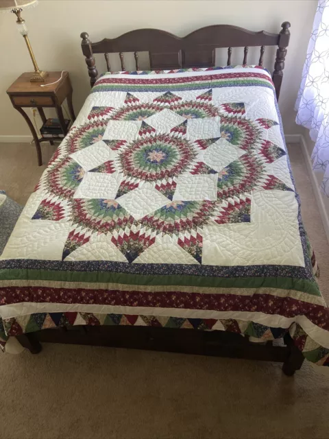 Large Lone Star Quilt 84 X 84” Handmade Stitched Sewn Bedspread Queen Full Large Lone Star Quilt 84 X 84” Handmade Stitched Sewn Bedspread Queen Full