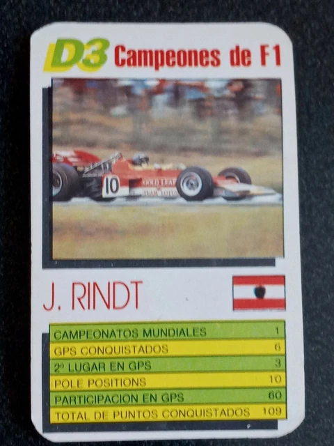 1980S FORMULA 1 racing car JOCHEN RINDT Rare cromy Card 1987- 1989 f1 £ ...