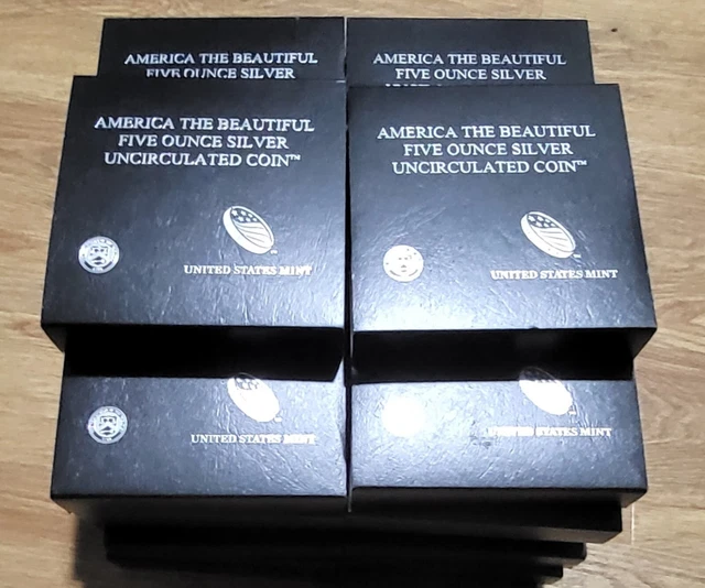 2011 America The Beautiful Five Ounce Silver Coins 26 Empty Boxes COAS!