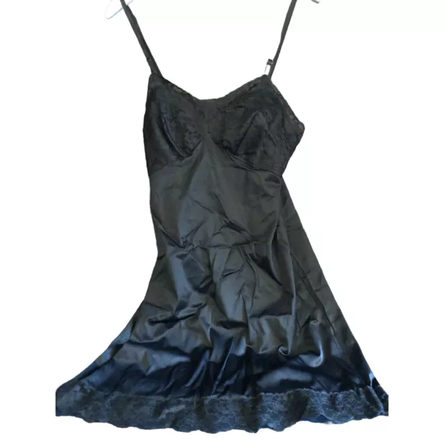 Vintage Vanity Fair Full Slip Black Tricot Nylon And Lace Size 34 Old Tag USA
