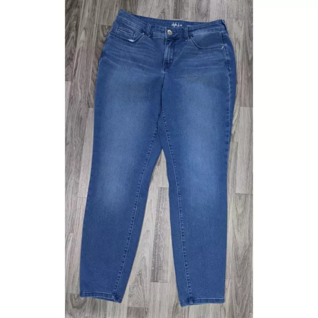 Style & Co Womens Size 8 Pockets Curvy Skinny Leg Whiskered Denim Blue Jeans