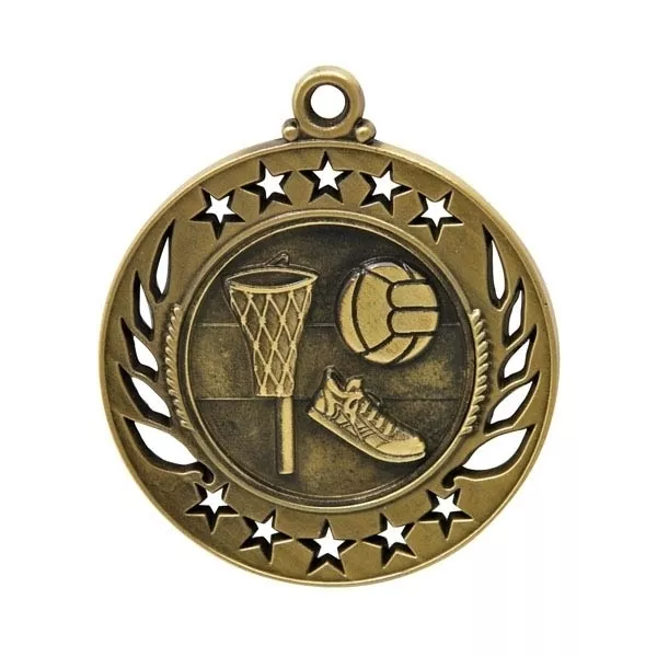 Netball Antique Gold 50mm Medal Engraved FREE