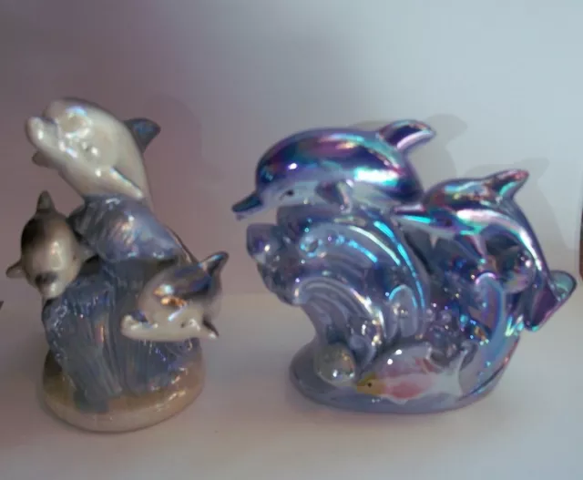 Lot of 2 DOLPHINS  Family FIGURINES Ceramic Porcelain