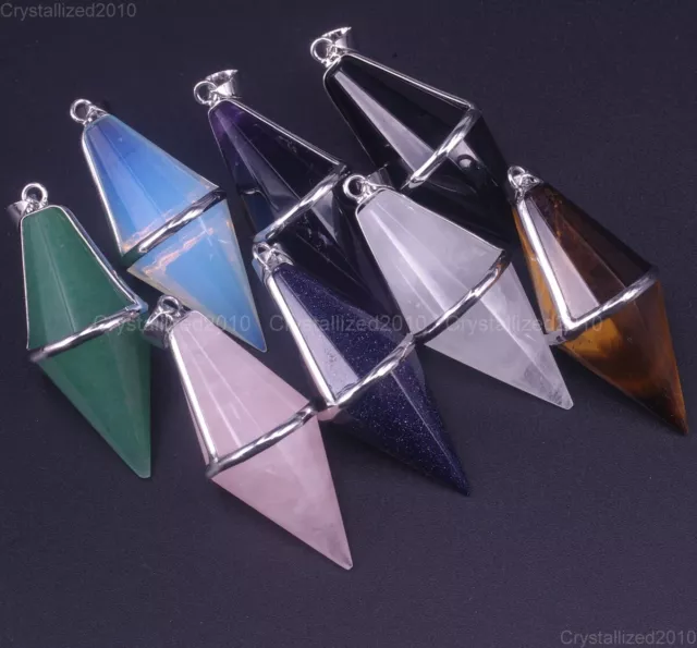 Natural Gemstone Circular Cone Pyramid Reiki Chakra Healing Pendant Beads Sliver