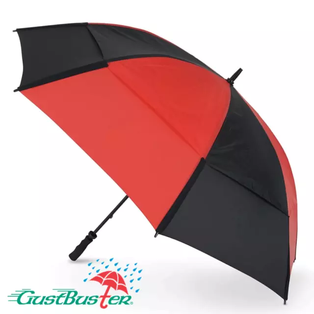 Gustbuster Pro 62" Vented Golf Umbrella - #1 Lifetime Warranty - Black / Red