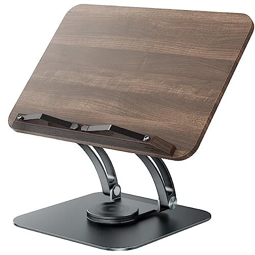 Book Stand for Reading, Adjustable Book Holder with 360° Swivel Base,