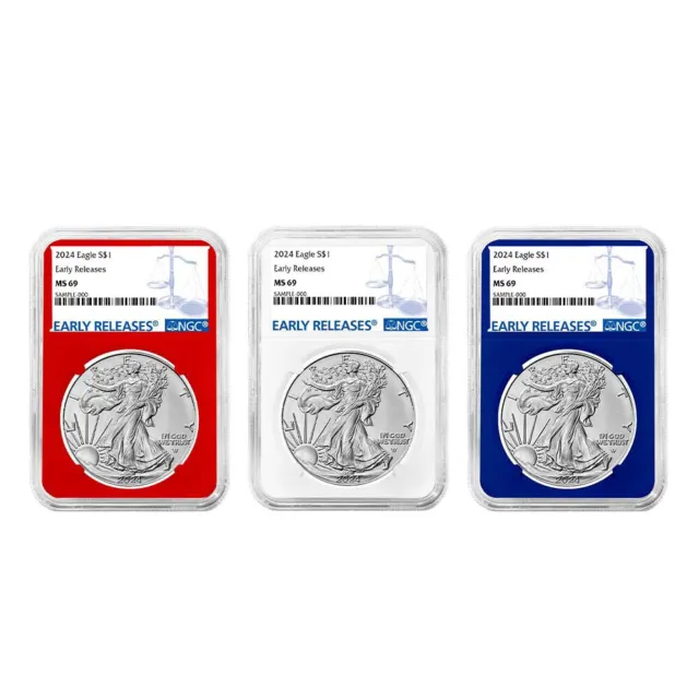 2024 $1 American Silver Eagle 3pc Set NGC MS69 ER Blue Label Red White Blue