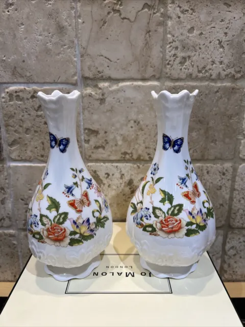 2 Aynsley  Cottage Garden Fine Bone China Vase 18cm tall Set Of Two