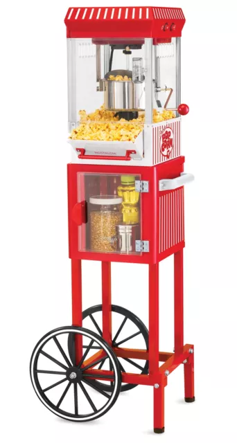 Nostalgia Popcorn Maker Cart, 2.5 Oz Kettle Makes 10 Cups, Retro Classic Popc...