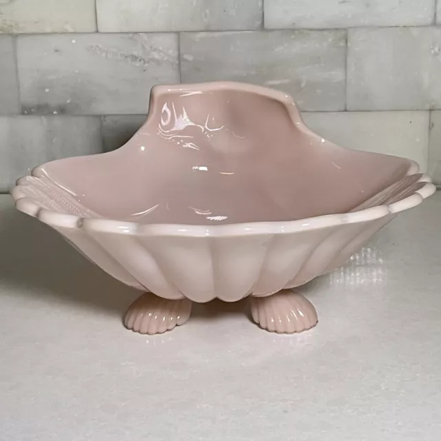 Vintage Cambridge Crown Tuscan Pink Milk Glass Sea Shell Large 3 Footed Bowl