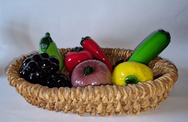 Lotto_ Vetri Di Murano_ Frutta/ Verdura 6 Pz Vintage Design Venezia Vetro Colore