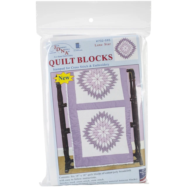 Jack Dempsey Stamped White Quilt Blocks 18"X18" 6/Pkg-Lone Star 732 595