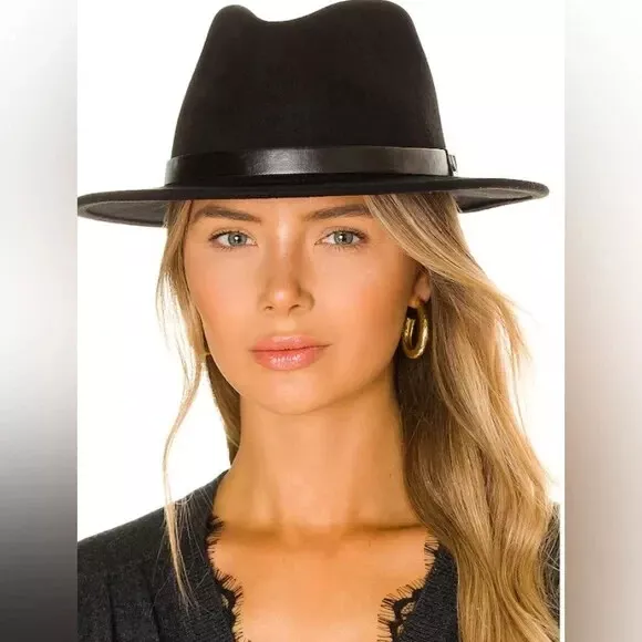 BRIXTON MESSER FEDORA Unisex Felt Hat Black on Black Size L 7.5 NWOT