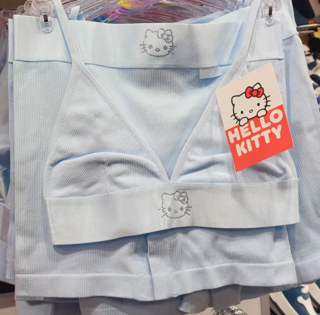Sanrio Hello Kitty Pretty Blue  Seamless Shorts & Bralette Set UK Size XS-L