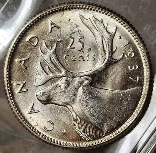 Canada George Vi 25 Cents 1937 - Iccs Ms-65