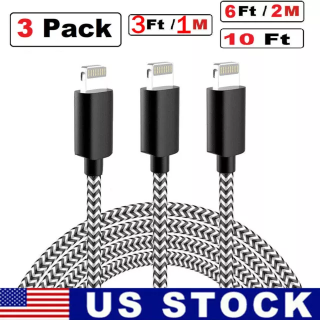 3 Pack Fast Charger Cable Heavy Duty For iPhone 13 12 11 X XR 8 7 Charging Cord