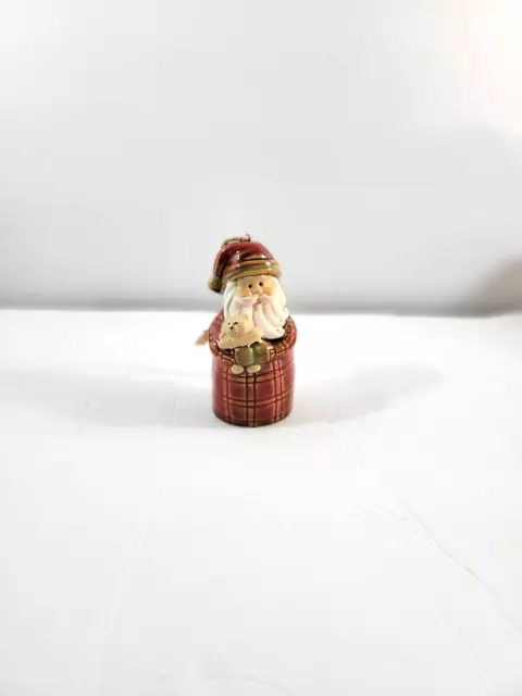 Ceramic Santa w/Teddy Bear Bell Ornament 4.25"H x 2"W Black Boots Chimer 2