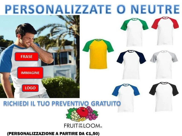 Maglietta Da Uomo Manica Corta Bicolore Fruit Of The Loom T-Shirt 100% Cotone