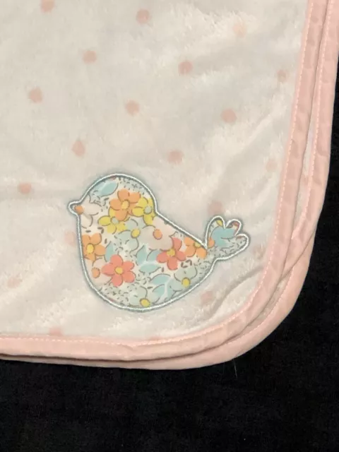 Carter’s Pink White Minky Dot Baby Blanket Plush Sherpa Floral Bird Soft Lovey