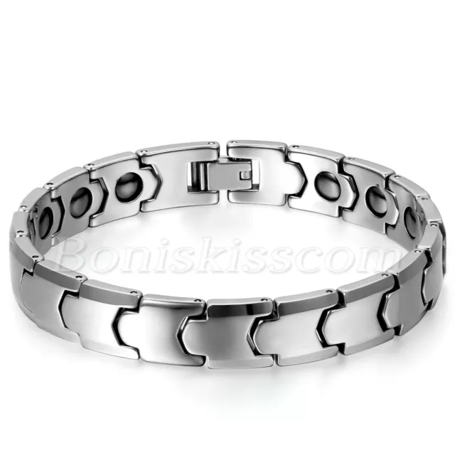 Men 10mm Wide Glossy Tungsten Carbide Charm Healthy Magnetic Bracelet Wrist Link