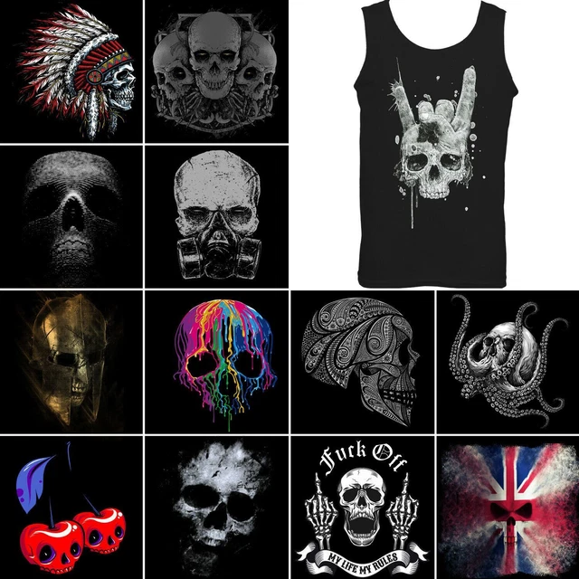 Skull Vest Mens Biker Tattoo Tribal Viking Grim Reaper Demon Gym Rock n Roll