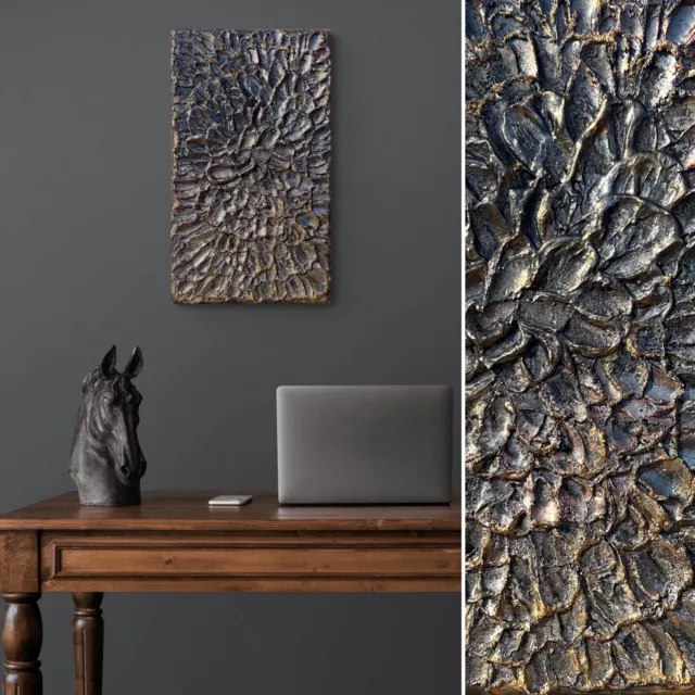 3D Abstrakt Gipsbilder Brone Wanddeko Holzbilder mit Gips Handmade 50 x30 cm