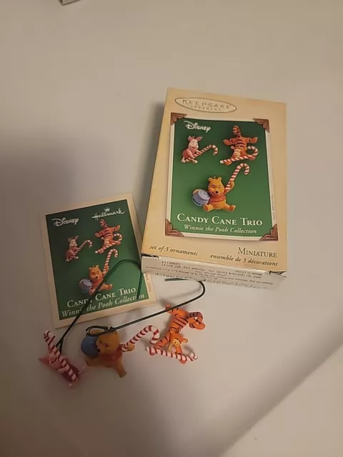 2004 Hallmark CANDY CANE TRIO Winnie The Pooh, Tigger, Piglet Mini Set ORNAMENT