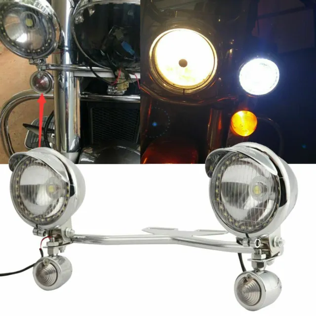 Chrome Fog Spotlight Passing Lamp Mount Turn Signal Light Bar For Harley Dyna