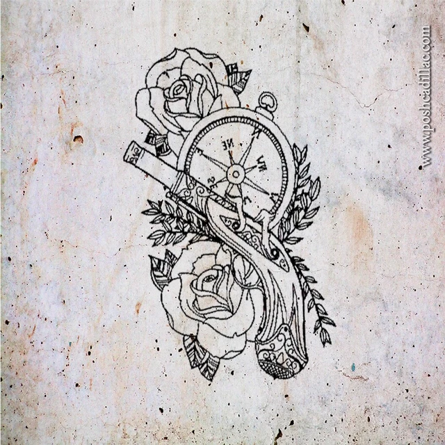 Non Toxic Temporary Waterproof Black Tattoo Campus Gun Roses ᡕᠵ᠊ᡃ່࡚ࠢᡁࠣ࠘᠊᠊ࠢ࠘~🌹