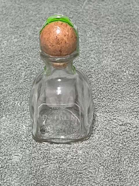 1 Empty 50 Ml Patron Silver Tequila Glass Bottle Cork Top As Shown