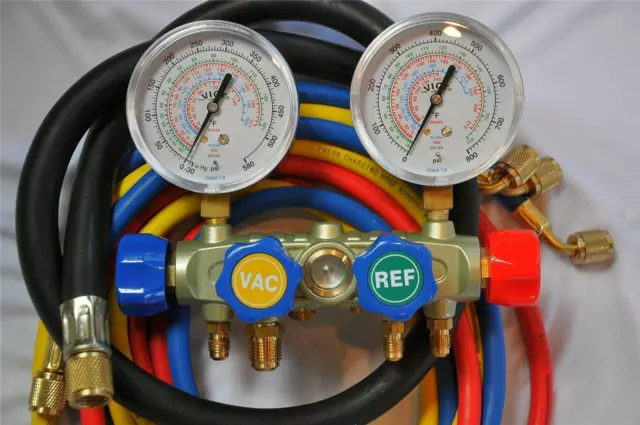 4-Way Manifold Gauge w/Hose Set R410a +HVAC Service Tool Charging Test Recovery