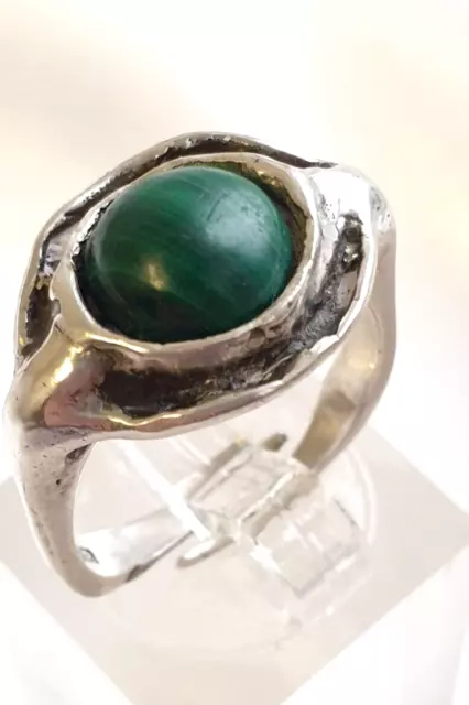 835 Silber Ring - Vintage Modernist im Stil von Oly/Relo mit Malachit RG 55