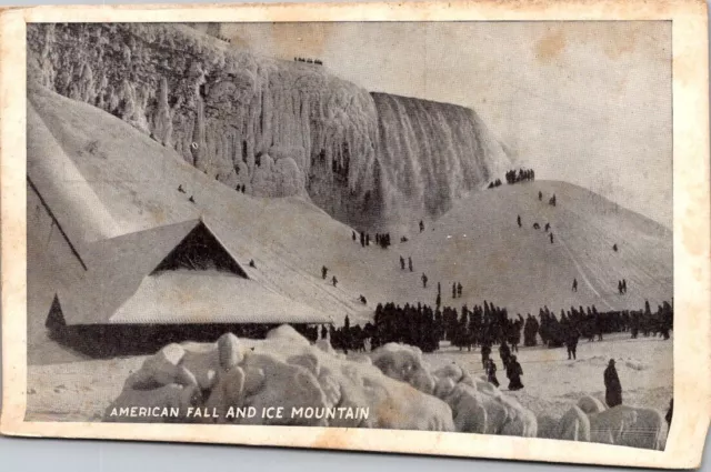 American Fall & Ice Mountain NIagra Falls Black & White Undivided Back Postcard