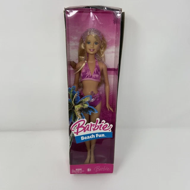 BEACH FUN BARBIE Doll 2006 New in Box J0709 sunscreen & heart