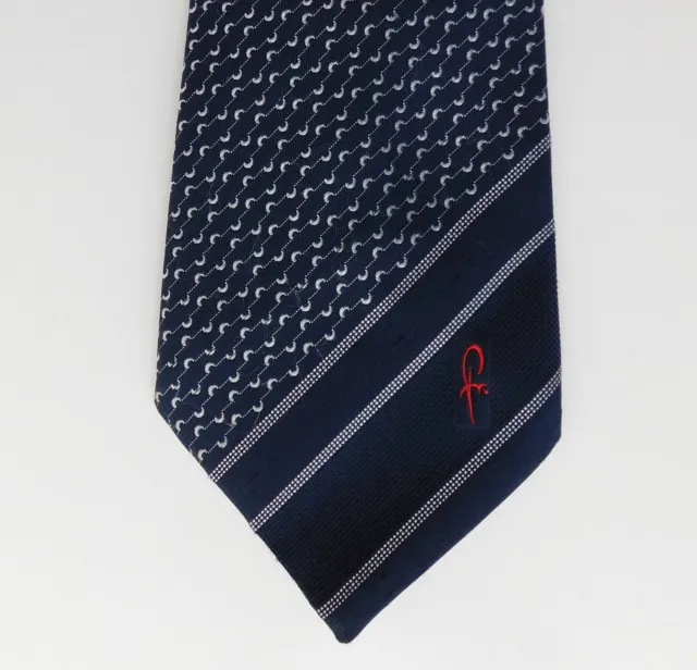 Cravatta M&S vintage anni '70 FR iniziali logo emblema righe larghe blu navy