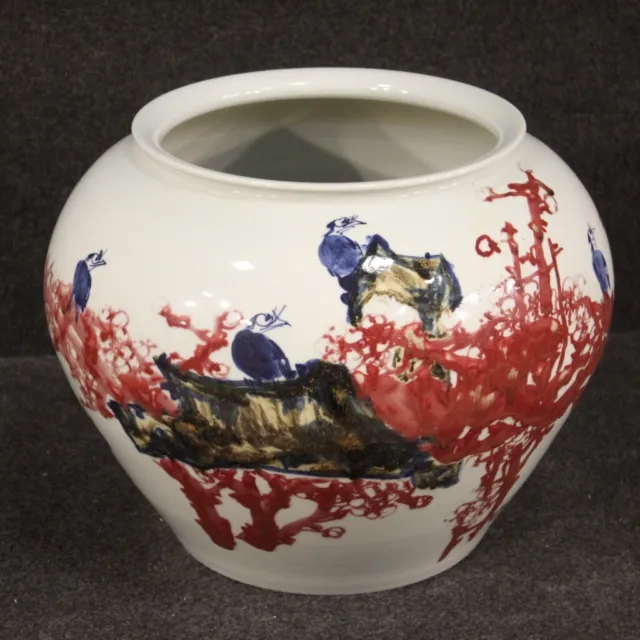 Vase oriental coupe style ancien chinoise 900 en céramique émaille et peinte