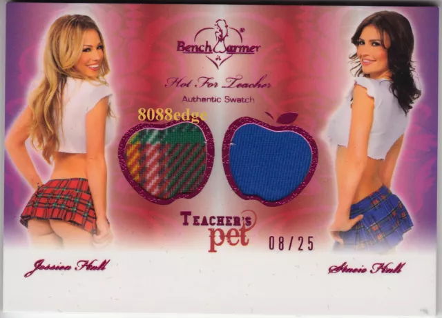 2011 Benchwarmer Teacher's Pet: Stacie/Jessica Hall #8/25 Dual Swatch Sister Act