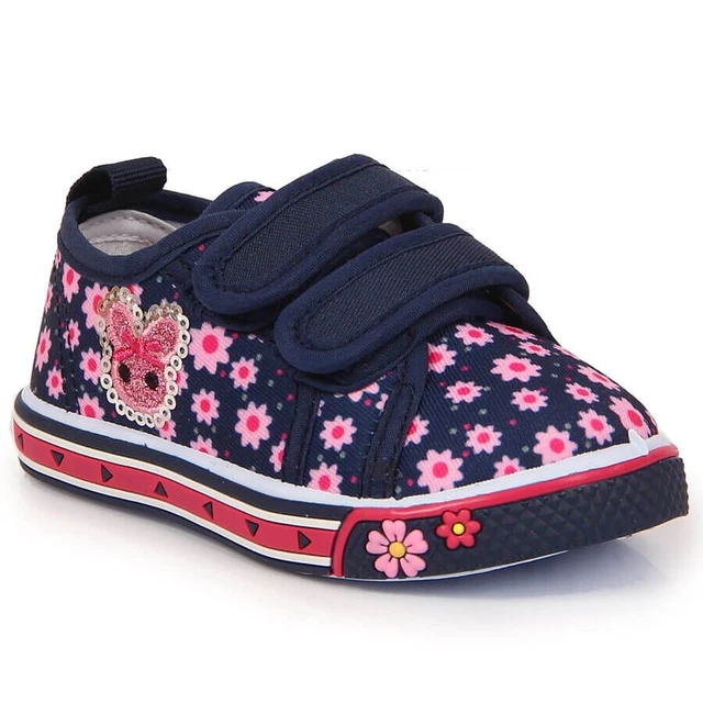 Atletico navy blue touch fastener sneakers for girls pink