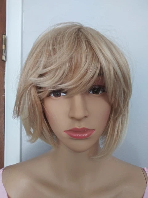 MANE MUSE Two Tone Blonde short cut WIG. Front and Back Combs with BANDS. NEW!