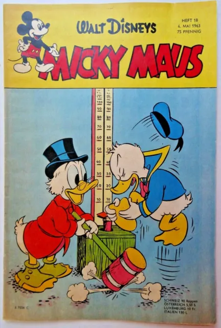 Micky Maus Heft Nr. 18 aus 1963, ohne Schnipp, mit Sammelbild, Zustand 2+