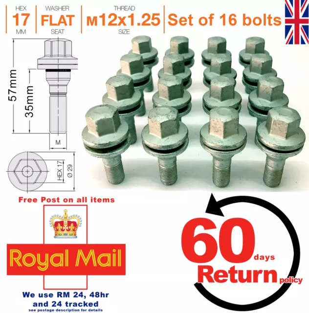 Citroen Berlingo Alliage Roue Boulons (Écrous Cosses) 35mm M12 X 1.25,Plates
