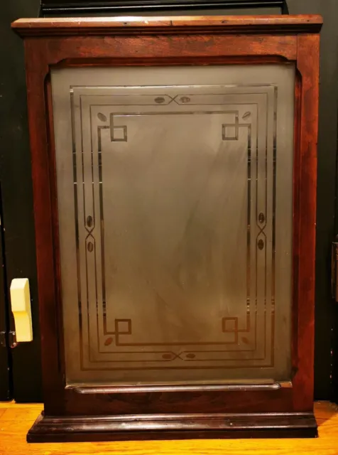 Antique Etched Glass Panel in Mahogany Frame