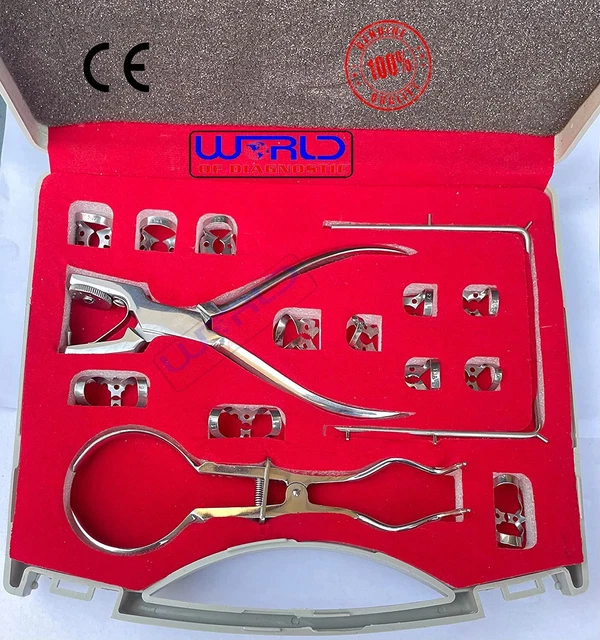 Rubber Dam Kit of 15 pcs 12 clamp, clamp holder,punch plier and rubber dam frame