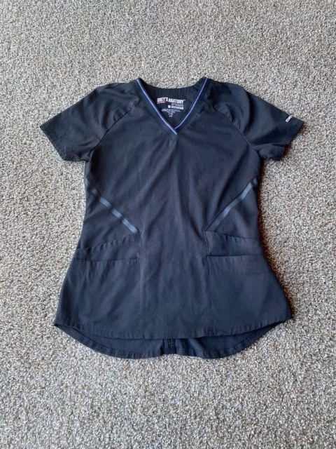 Greys Anatomy Scrub Shirt Top Womens 2XS Black Barco Impact Pockets V-Neck Nurse