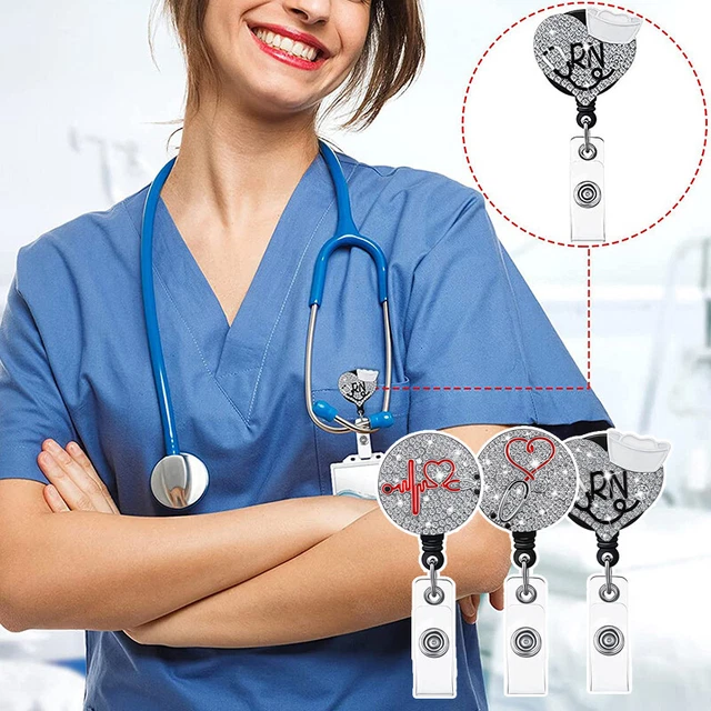 Leelosp Lot De 3 Cordons En Strass Avec Porte-badge Bling Avec Clip En Cristal Rétractable Pour Femmes, Enseignantes, Infirmières, Employés De Bureau (noir, Blanc, Rose